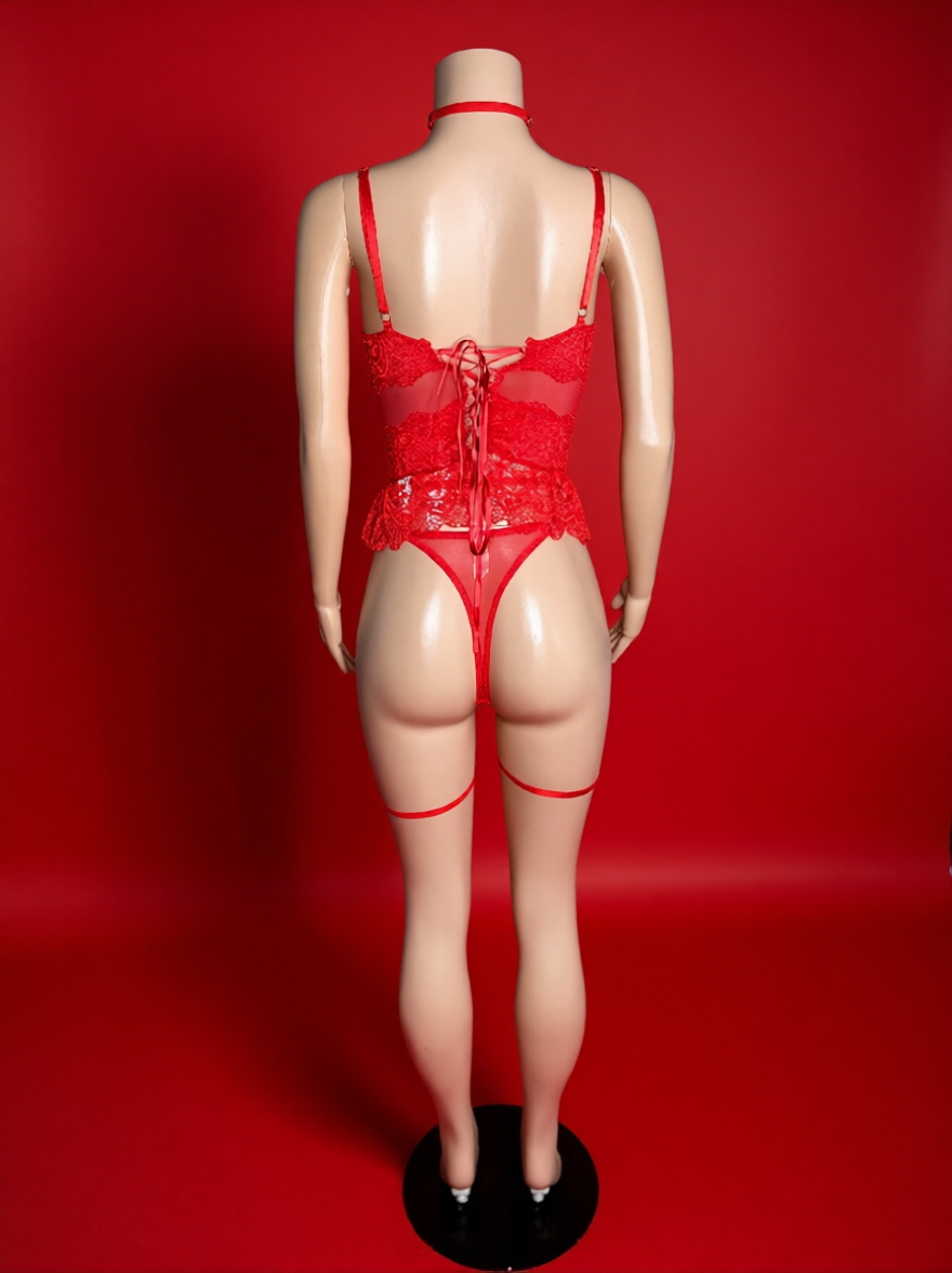 All Eyes On Me 3-Piece Lingerie Set | Red Lace, Garter & Bold Confidence