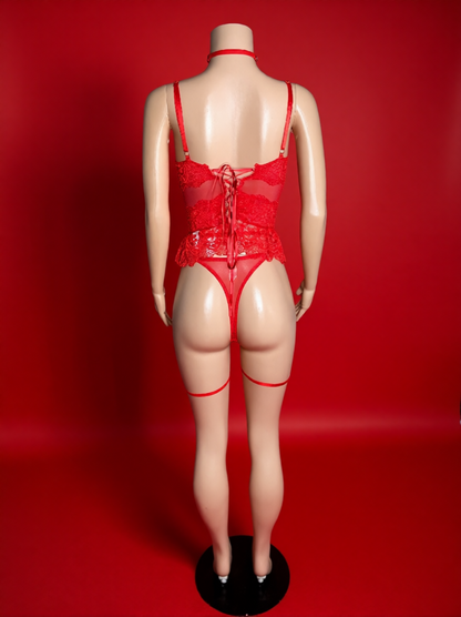 All Eyes On Me 3-Piece Lingerie Set | Red Lace, Garter & Bold Confidence
