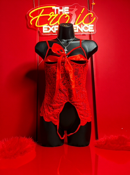 Lace Be Together One Piece Lingerie | Lace Up Passion in Red & Pink