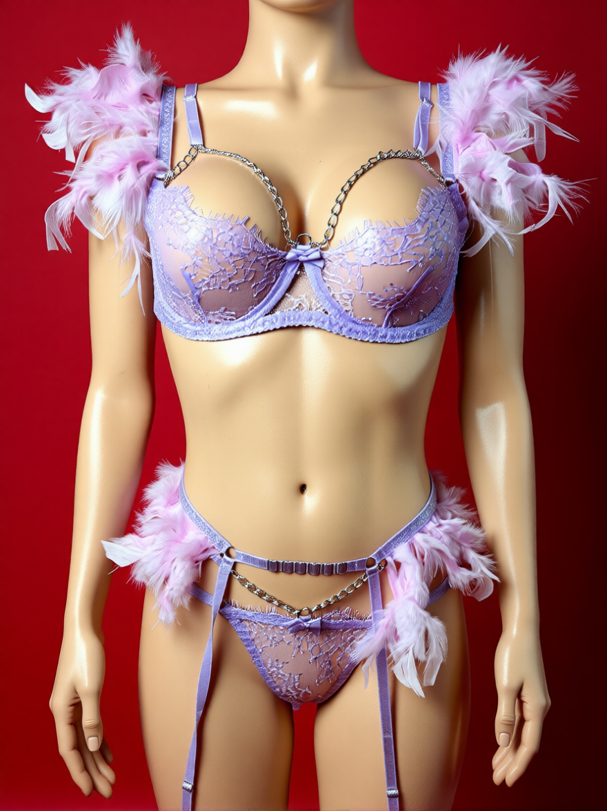 Fairy Princess 3-Piece Lingerie Set | Feathers, Lace & Delicate Dreamscape