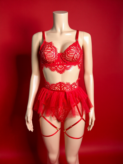 Attention Seeker 3-Piece Lingerie Set | Lace, Garter & Rule-Breaker Energy