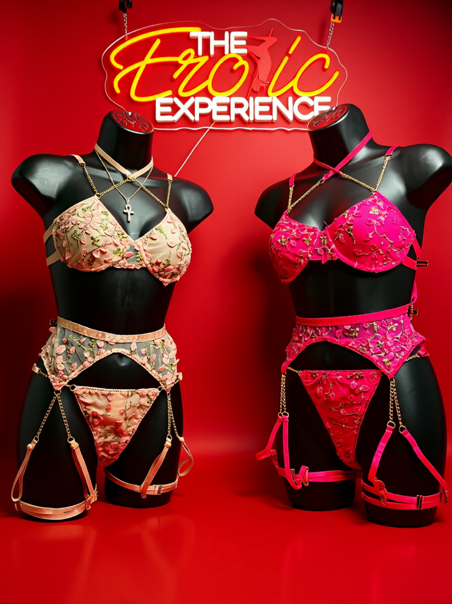 Soft & Sweet 3-Piece Lingerie Set | Light Pink & Rose Red Lace Dream