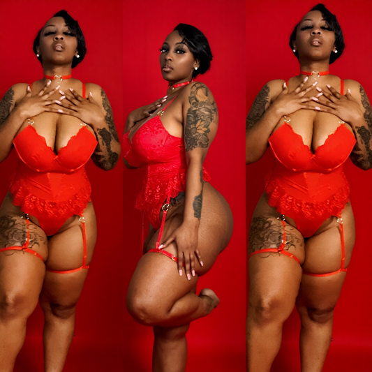 All Eyes On Me 3-Piece Lingerie Set | Red Lace, Garter & Bold Confidence